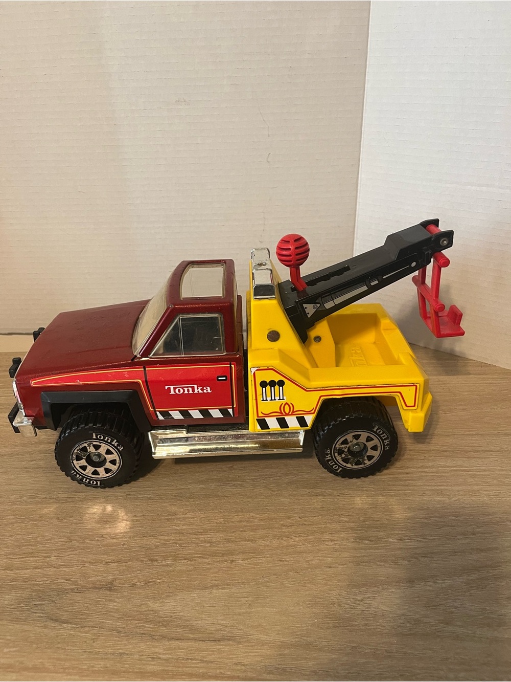 Tonka Red and Yellow Toy Tow Truck with Black Crane